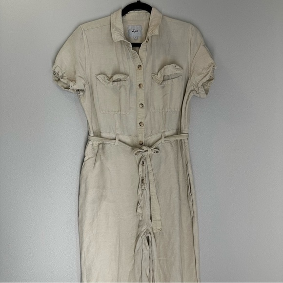 Rails Callie Linen Blend Jumpsuit Size M Women’s Cream Beige Collared Buttoned - Picture 3 of 15
